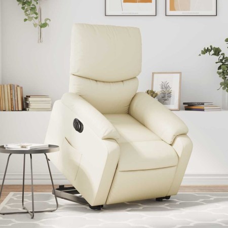 Sillón reclinable elevable eléctrico de cuero sintético crema en Sillones | Comprar online en Foru.es