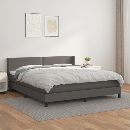 Cama box spring con colchón cuero sintético gris 180x200 cm de , Camas y somieres - Ref: Foro24-3130737, Precio: 533,77 €, De...
