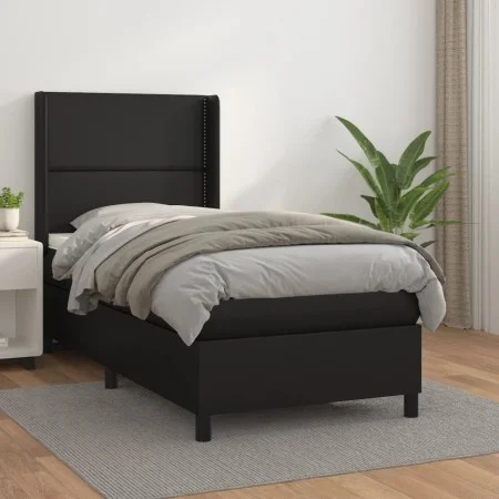 Boxspringbett mit schwarzer Kunstledermatratze 90x190 cm von , Betten und Lattenroste - Ref: Foro24-3132417, Preis: 324,97 €,...