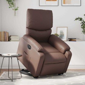 Sillón reclinable elevable eléctrico de cuero sintético marrón en Sillones | Comprar online en Foru.es