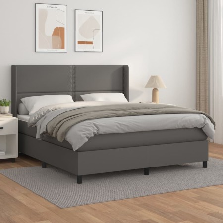 Cama box spring con colchón cuero sintético gris 180x200 cm de , Camas y somieres - Ref: Foro24-3132457, Precio: 619,17 €, De...
