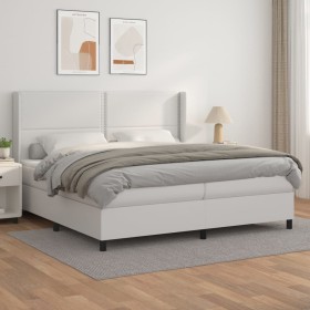 Cama box spring con colchón cuero sintético blanco 200x200 cm de , Camas y somieres - Ref: Foro24-3132460, Precio: 708,35 €, ...