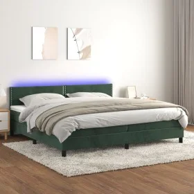Cama box spring colchón y LED terciopelo verde oscuro 200x200cm de , Camas y somieres - Ref: Foro24-3134366, Precio: 613,01 €...