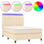 Cama box spring colchón y luces LED tela crema 140x190 cm de , Camas y somieres - Ref: Foro24-3134874, Precio: 470,39 €, Desc...