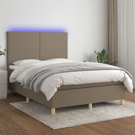 Cama box spring colchón y luces LED tela gris taupe 140x190 cm de , Camas y somieres - Ref: Foro24-3135273, Precio: 522,77 €,...