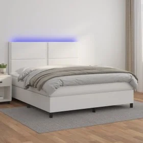 Cama box spring colchón y LED cuero sintético blanco 180x200 cm de , Camas y somieres - Ref: Foro24-3135898, Precio: 625,85 €...