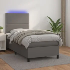 Cama box spring y colchón LED cuero sintético gris 80x200 cm de , Camas y somieres - Ref: Foro24-3135853, Precio: 326,24 €, D...