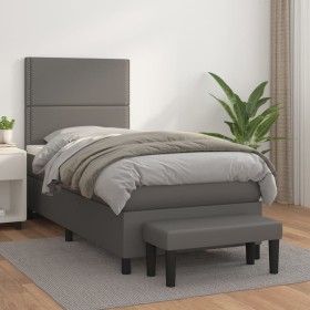 Cama box spring con colchón cuero sintético gris 90x190 cm de , Camas y somieres - Ref: Foro24-3137579, Precio: 355,69 €, Des...