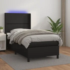 Cama box spring y colchón LED cuero sintético negro 90x200 cm de , Camas y somieres - Ref: Foro24-3139301, Precio: 335,64 €, ...