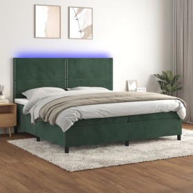 Cama box spring colchón y LED terciopelo verde oscuro 200x200cm de , Camas y somieres - Ref: Foro24-3136086, Precio: 686,78 €...