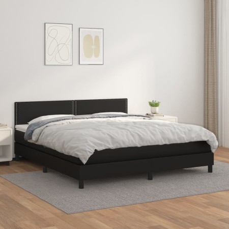 Cama box spring con colchón cuero sintético negro 180x200 cm de , Camas y somieres - Ref: Foro24-3141077, Precio: 540,02 €, D...