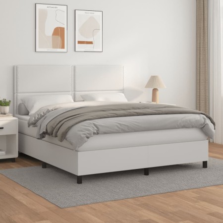 Cama box spring con colchón cuero sintético blanco 180x200 cm de , Camas y somieres - Ref: Foro24-3142798, Precio: 632,82 €, ...