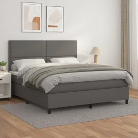 Cama box spring con colchón cuero sintético gris 180x200 cm de , Camas y somieres - Ref: Foro24-3142801, Precio: 602,18 €, De...