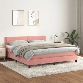 Box spring bed with pink velvet mattress 180x200 cm by , Beds and slatted bases - Ref: Foro24-3141262, Price: 475,22 €, Disco...