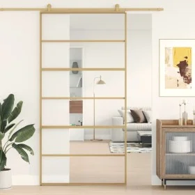 Puerta corredera dorada de vidrio ESG transparente y aluminio by , Doors for the home - Ref: Foro24-155162, Price: 169,48 €, ...