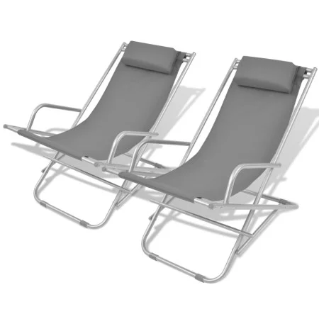 Tumbonas reclinables 2 unidades acero gris de vidaXL, Tumbonas - Ref: Foro24-42938, Precio: 149,50 €, Descuento: %