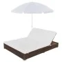 Tumbona cama con sombrilla ratán sintético marrón de vidaXL, Camas para exteriores - Ref: Foro24-42949, Precio: 354,66 €, Des...