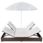 Tumbona cama con sombrilla ratán sintético marrón de vidaXL, Camas para exteriores - Ref: Foro24-42949, Precio: 354,66 €, Des...