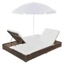 Tumbona cama con sombrilla ratán sintético marrón de vidaXL, Camas para exteriores - Ref: Foro24-42949, Precio: 354,66 €, Des...