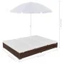 Tumbona cama con sombrilla ratán sintético marrón de vidaXL, Camas para exteriores - Ref: Foro24-42949, Precio: 354,66 €, Des...