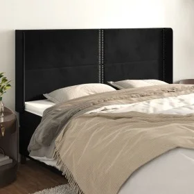 Cabecero con orejas de terciopelo negro 203x16x118/128 cm de , Cabeceros y pies de cama - Ref: Foro24-3119508, Precio: 104,96...