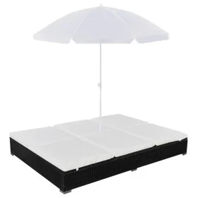 Tumbona cama con sombrilla ratán sintético negra de vidaXL, Camas para exteriores - Ref: Foro24-42950, Precio: 258,72 €, Desc...