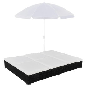 Tumbona cama con sombrilla ratán sintético negra de vidaXL, Camas para exteriores - Ref: Foro24-42950, Precio: 331,71 €, Desc...