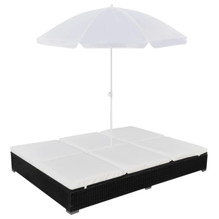 Tumbona cama con sombrilla ratán sintético negra de vidaXL, Camas para exteriores - Ref: Foro24-42950, Precio: 331,71 €, Desc...