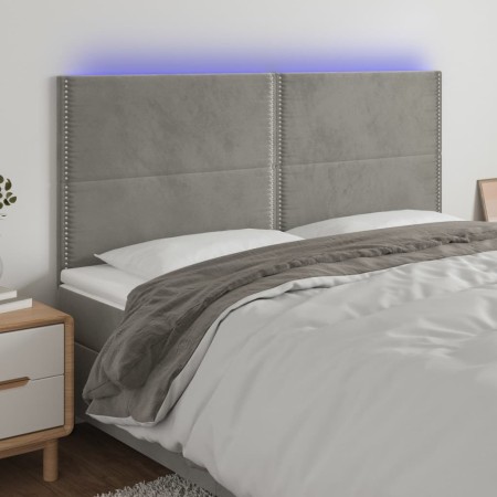 Cabecero con luces LED terciopelo gris claro 200x5x118/128 cm de , Cabeceros y pies de cama - Ref: Foro24-3122350, Precio: 10...