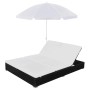 Tumbona cama con sombrilla ratán sintético negra de vidaXL, Camas para exteriores - Ref: Foro24-42950, Precio: 331,71 €, Desc...