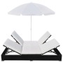 Tumbona cama con sombrilla ratán sintético negra de vidaXL, Camas para exteriores - Ref: Foro24-42950, Precio: 331,71 €, Desc...
