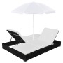 Tumbona cama con sombrilla ratán sintético negra de vidaXL, Camas para exteriores - Ref: Foro24-42950, Precio: 331,71 €, Desc...
