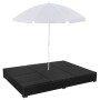 Tumbona cama con sombrilla ratán sintético negra de vidaXL, Camas para exteriores - Ref: Foro24-42950, Precio: 331,71 €, Desc...
