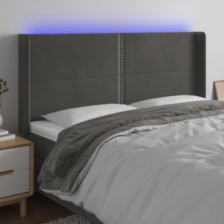 Cabecero con LED de terciopelo gris oscuro 183x16x118/128 cm de , Cabeceros y pies de cama - Ref: Foro24-3123969, Precio: 107...