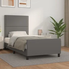 Estructura de cama con cabecero cuero sintético gris 90x190 cm de , Camas y somieres - Ref: Foro24-3125486, Precio: 130,12 €,...