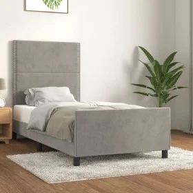 Light gray velvet bed frame with headboard 90x200 cm by , Beds and slatted bases - Ref: Foro24-3125672, Price: 130,18 €, Disc...