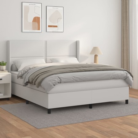 Cama box spring con colchón cuero sintético blanco 180x200 cm de , Camas y somieres - Ref: Foro24-3132454, Precio: 639,68 €, ...