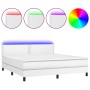 Cama box spring colchón y LED cuero sintético blanco 160x200 cm de , Camas y somieres - Ref: Foro24-3134172, Precio: 512,21 €...