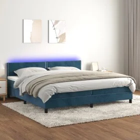 Cama box spring colchón y LED terciopelo azul oscuro 200x200 cm de , Camas y somieres - Ref: Foro24-3134367, Precio: 546,16 €...
