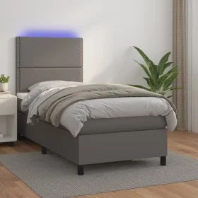 Cama box spring y colchón LED cuero sintético gris 90x200 cm de , Camas y somieres - Ref: Foro24-3135865, Precio: 330,55 €, D...