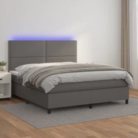 Cama box spring colchón y LED cuero sintético gris 180x200 cm de , Camas y somieres - Ref: Foro24-3135901, Precio: 600,16 €, ...
