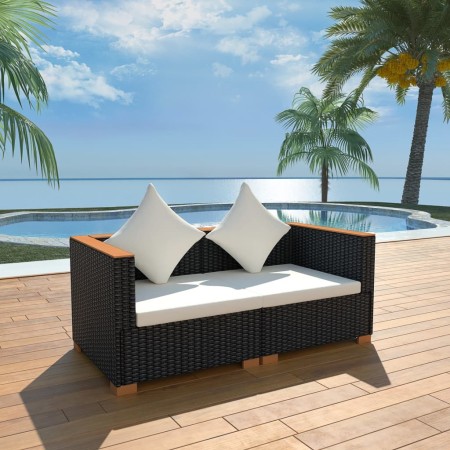 Sofá de jardín de ratán sintético negro de vidaXL, Conjuntos de jardín - Ref: Foro24-42754, Precio: 264,43 €, Descuento: %