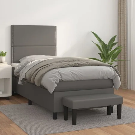 Box spring bed with gray synthetic leather mattress 80x200 cm by , Beds and slatted bases - Ref: Foro24-3137573, Price: 346,1...