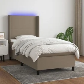 Box spring bed with mattress and taupe gray LED lights 80x200 cm by , Beds and slatted bases - Ref: Foro24-3138113, Price: 36...