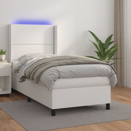 Cama box spring y colchón LED cuero sintético blanco 90x200 cm de , Camas y somieres - Ref: Foro24-3139302, Precio: 348,77 €,...