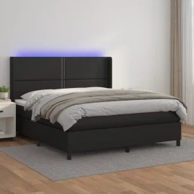 Cama box spring colchón y LED cuero sintético negro 180x200 cm de , Camas y somieres - Ref: Foro24-3139337, Precio: 606,71 €,...
