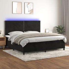 Cama box spring colchón y LED terciopelo negro 200x200 cm de , Camas y somieres - Ref: Foro24-3136085, Precio: 613,80 €, Desc...