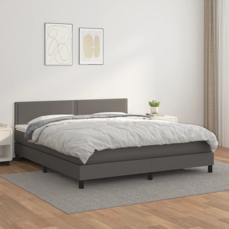 Cama box spring con colchón cuero sintético gris 180x200 cm de , Camas y somieres - Ref: Foro24-3141081, Precio: 532,45 €, De...