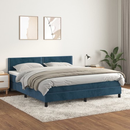 Cama box spring con colchón terciopelo azul oscuro 180x200 cm de , Camas y somieres - Ref: Foro24-3141261, Precio: 521,00 €, ...