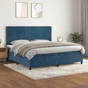 Box spring bed with dark blue velvet mattress 200x200 cm by , Beds and slatted bases - Ref: Foro24-3142987, Price: 620,32 €, ...